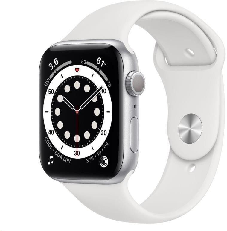 Apple Watch S6 GPS, 44mm Silver Aluminium Case with White Sport Band - Regular
